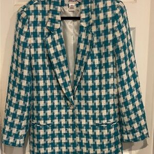 Worthington Teal and White Checkered Blazer. Size 10. GW 10